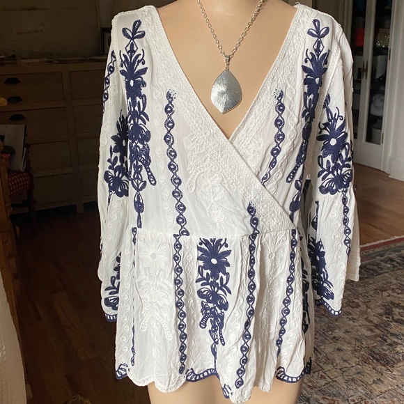 Blue and White Blouse - Size L - Picture 1 of 8